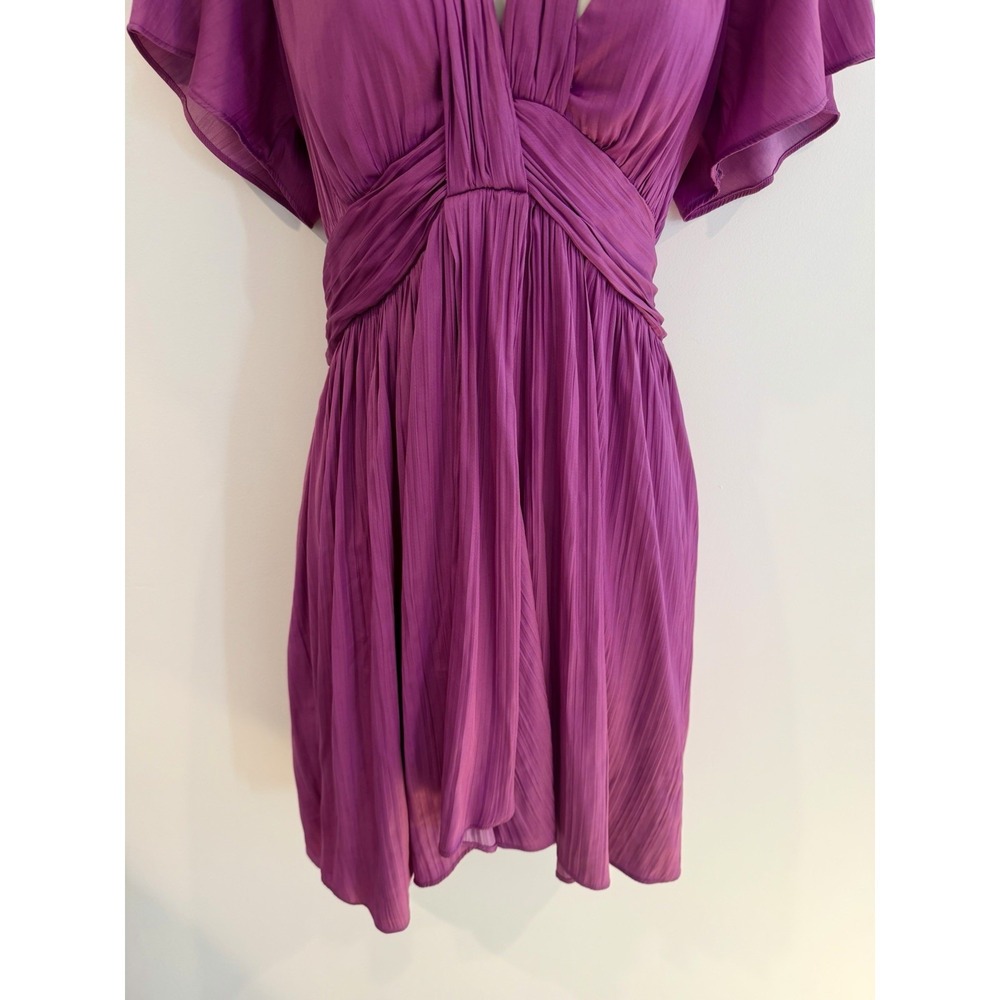 Anthropologie Satin Mini Dress US 10 Medium Purple Silky Pleated Cocktail Dressy - Picture 7 of 10